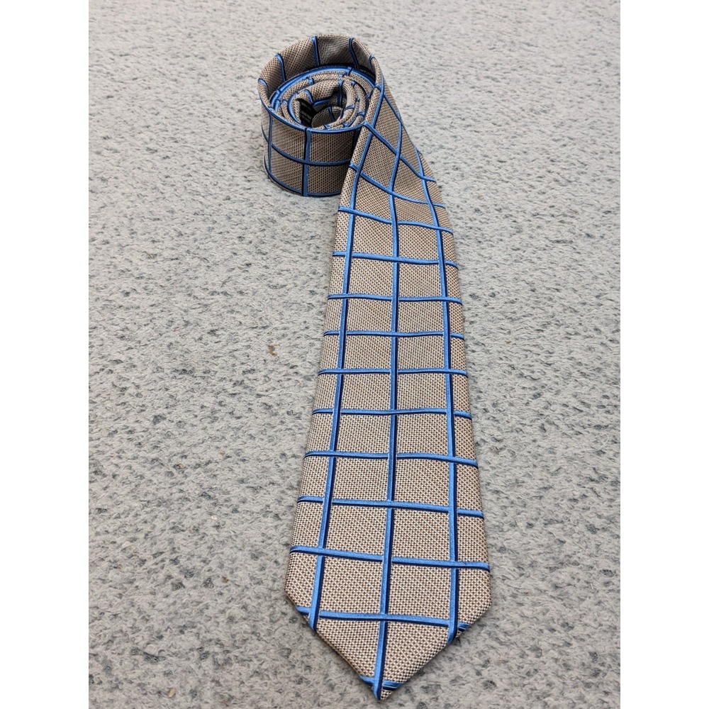 Jos A Bank Heritage Collection Tie Beige Plaid Weave 100% Silk Hand Made 61"x3"